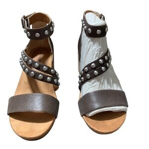 NWT Lucky Women's LK PIAH Chocolate Loko Leather Edgy Wedge Sandals Size 6.5